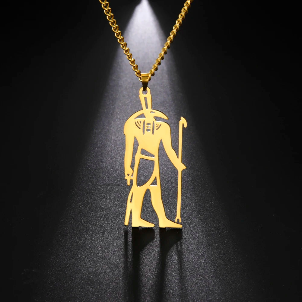 LIKGREAT Egyptian God Talisman Stainless Steel Pendant Necklace for Women/Men Wisdom Thoth Ibis-head Amulet Gold Plated Jewelry