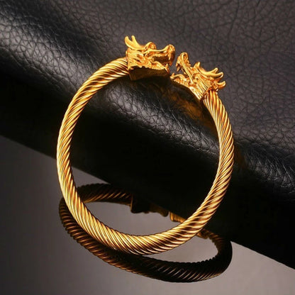 Gold Plated Dragon Head Bangle Bracelet