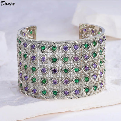 Donia Jewelry European and American fashion luxury wide plate retro tri-color bracelet women inlaid AAA zircon bracelet jewelry