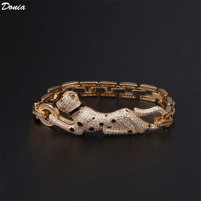 Donia Jewelry New fashion luxury slightly inlaid AAA zircon leopard bracelet animal Cuba chain European jewelry