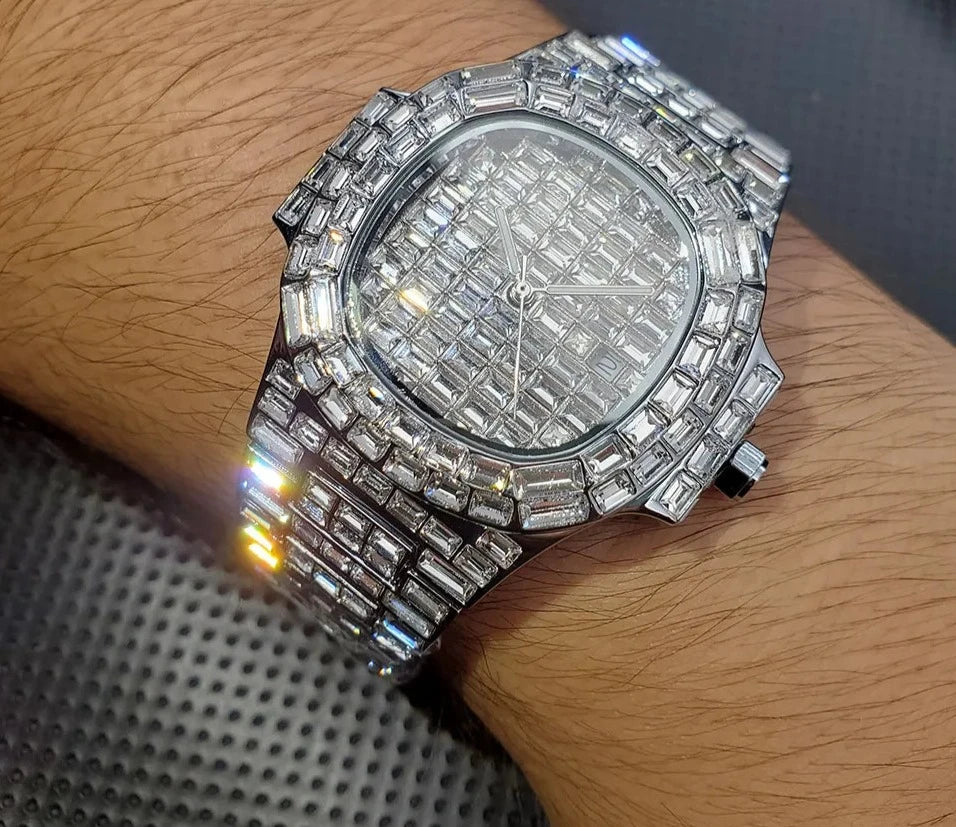 Luxury Watch For Men Diamond Silver.