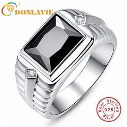 Silver Created Created Black Men's Ring.