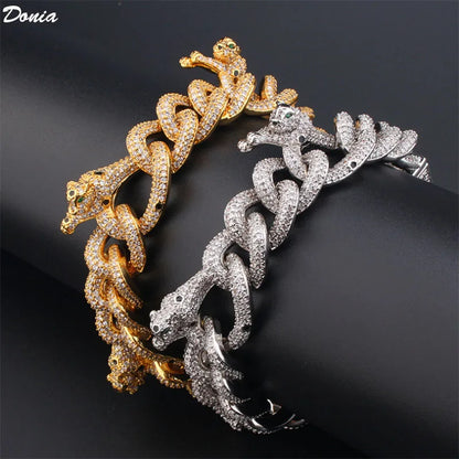 Donia Jewelry European and American fashion luxury hip-hop flying leopard diamond bracelet snake bone chain creative bracelet