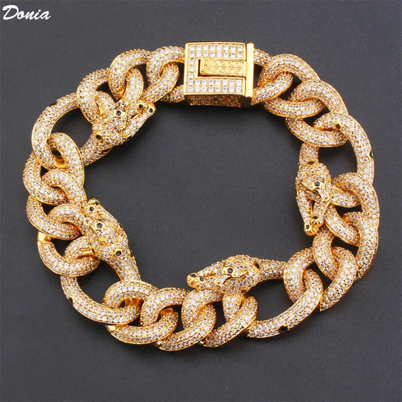 Donia Jewelry European and American fashion luxury hip-hop flying leopard diamond bracelet snake bone chain creative bracelet