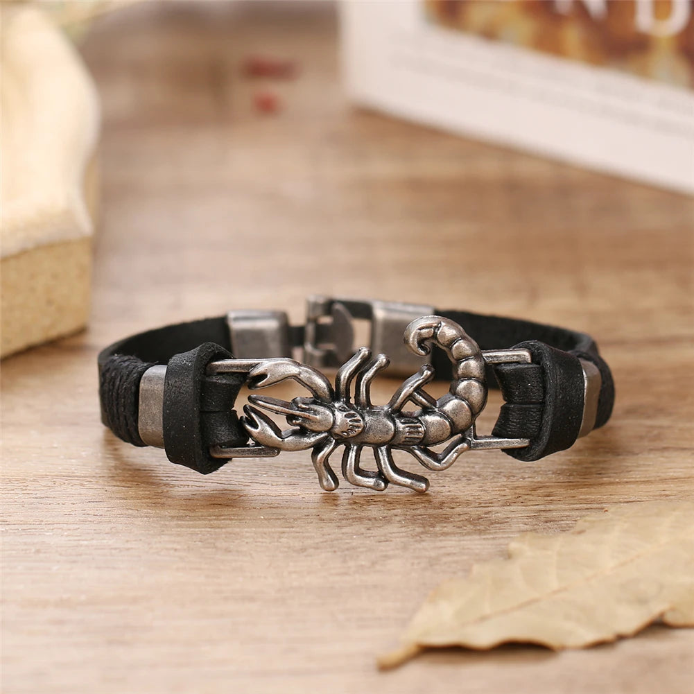 Handmade leather scorpion bracelet, vintage style.