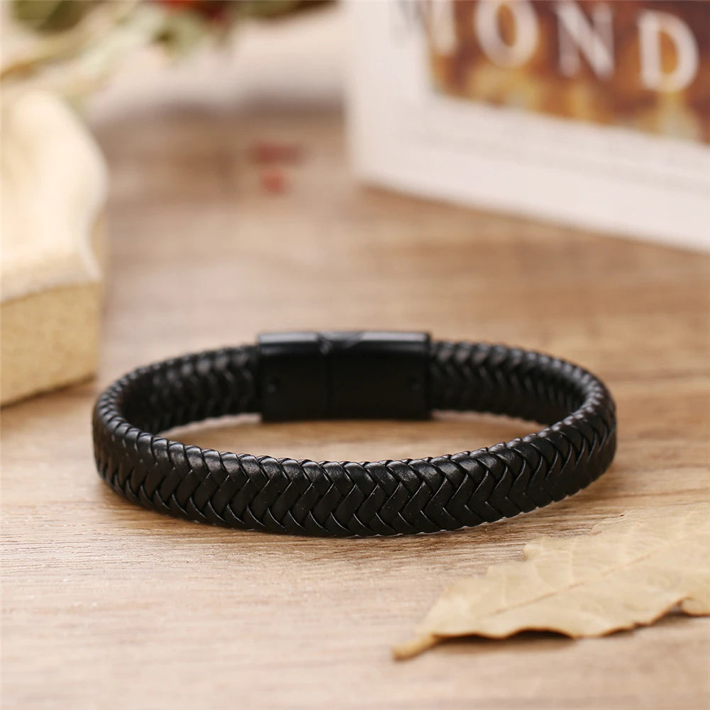 Vintage handmade leather bracelet with magnetic clasp.