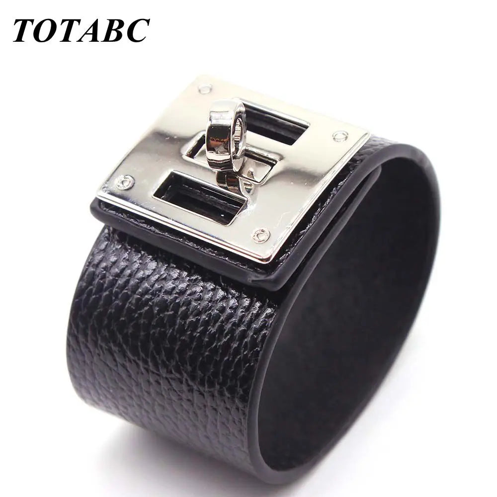 European Fashion Punk Wide Leather Bracelets & Bangles for Women Cuff Bracelet Statement Jewelry Valentines Gift