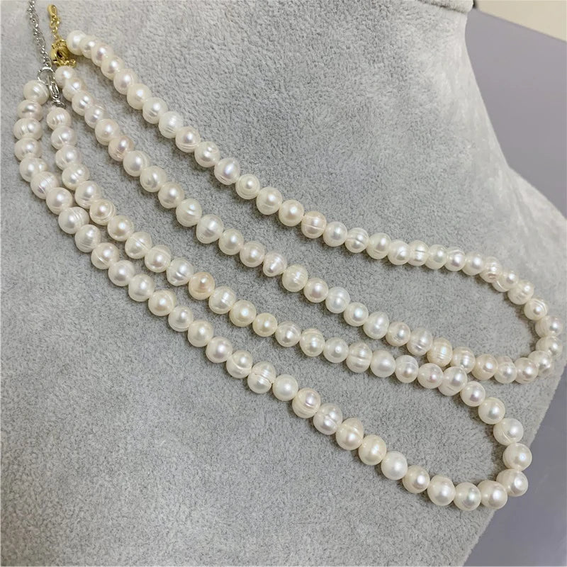 Wholesale18K Gold Pearl Chokers Necklaces 6-7mm Natural Freshwater Pearl Jewelry For Women 2021 Fashion Pretty Wedding Gift'