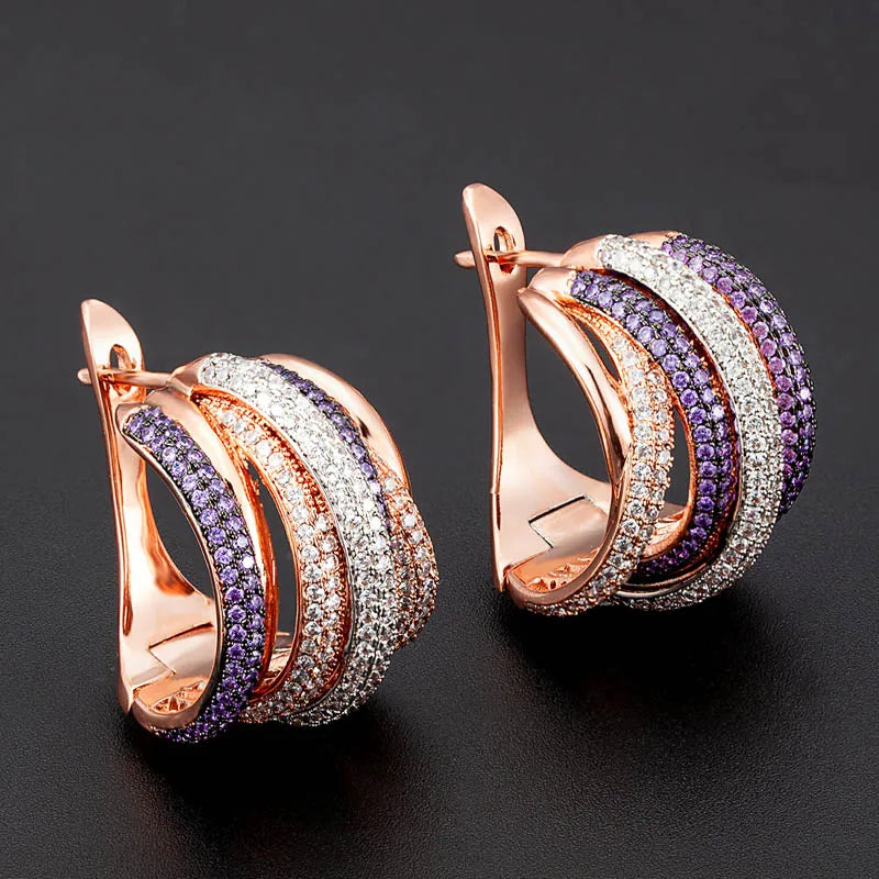 Zlxgirl mixed plated color purple white clear mirco paved zircon wedding stud earrings for women bridal gifts brand copper ears