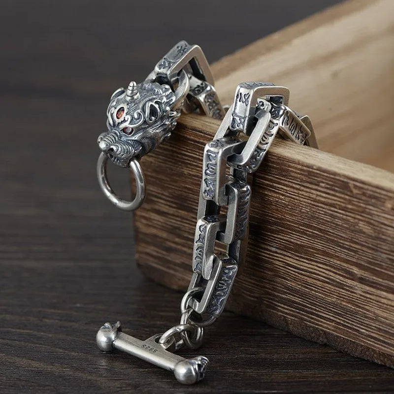 Pure Silver Jewelry Square Animal Beast Bracelet.