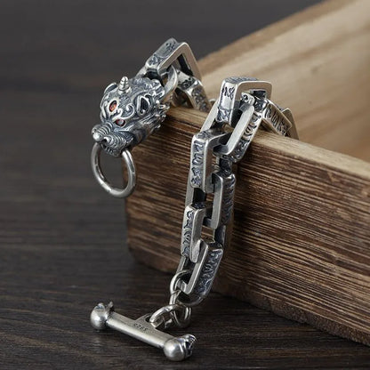 Pure Silver Jewelry Square Animal Beast Bracelet.