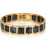 Luxury Gold Color Stainless Steel Ceramic Health Magnetic Therapy Bracelet for Men Pain Relief for Arthritis and Carpal Tunnel