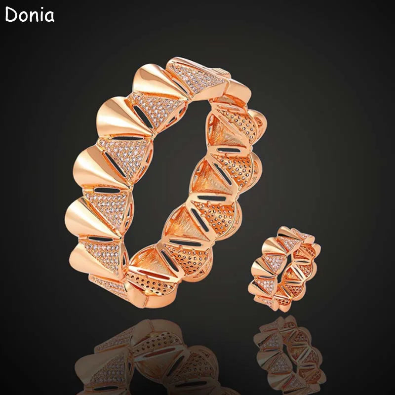 Donia jewelry fashion fan-shaped micro-inlaid AAA zircon bracelet set creative opening ladies bracelet set