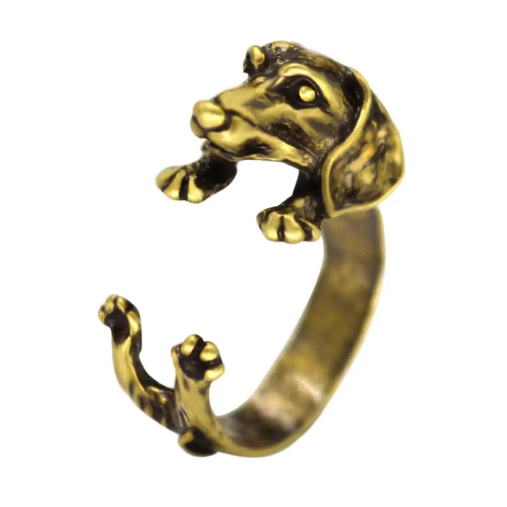 Dog Rings Antique Bronze Black Realistic