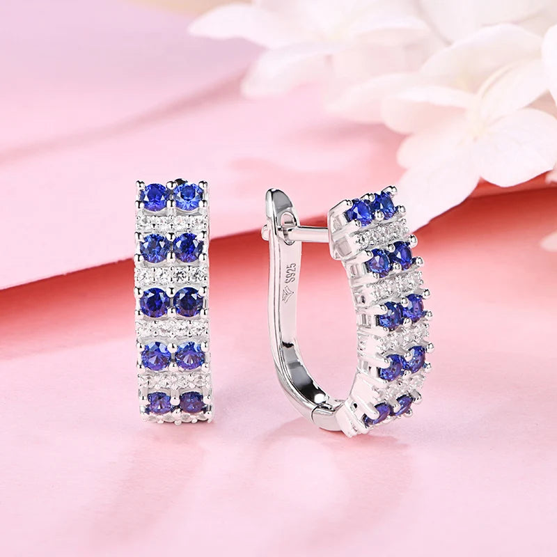 Created Blue Sapphire Earrings For Women Girl.