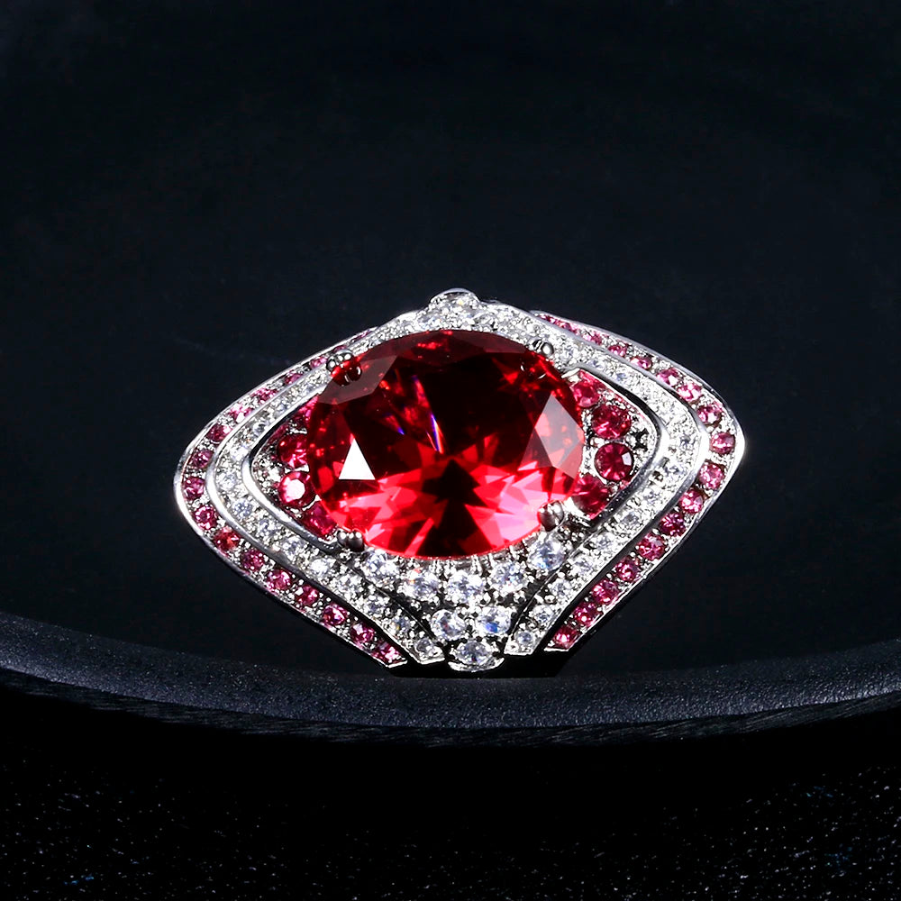 Genuine Unique 925 Silver Ring with Ruby Stones For Women Vintage Crystal Fashion Luxury Wedding Party Jewelry Gifts Wholesale