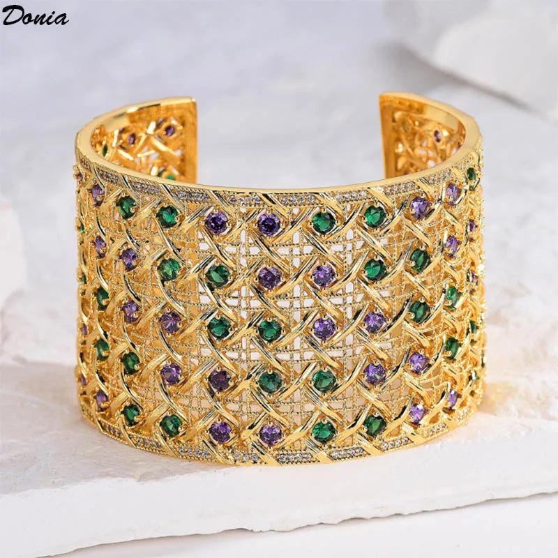 Donia Jewelry European and American fashion luxury wide plate retro tri-color bracelet women inlaid AAA zircon bracelet jewelry