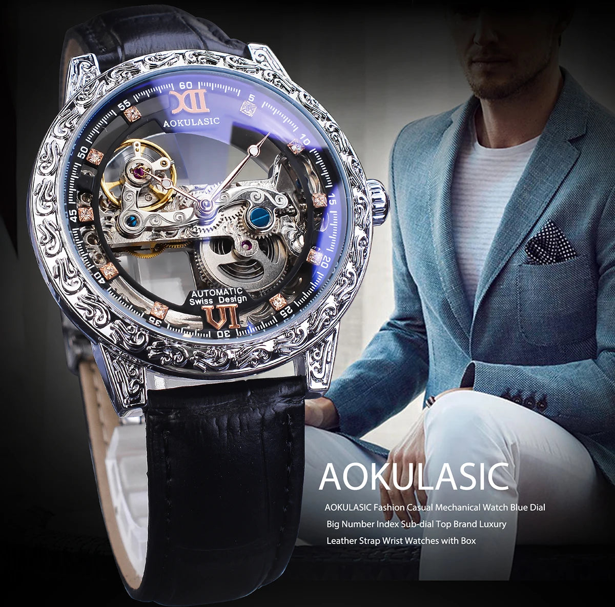 AOKULASIC Fashion Casual Men Automatic Mechanical.