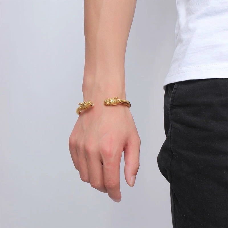 Gold Plated Dragon Head Bangle Bracelet