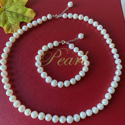 Natural Freshwater Pearl Jewelry Set Real 925 Sterling Silver Necklace Bracelet For Women Fashion Gift.