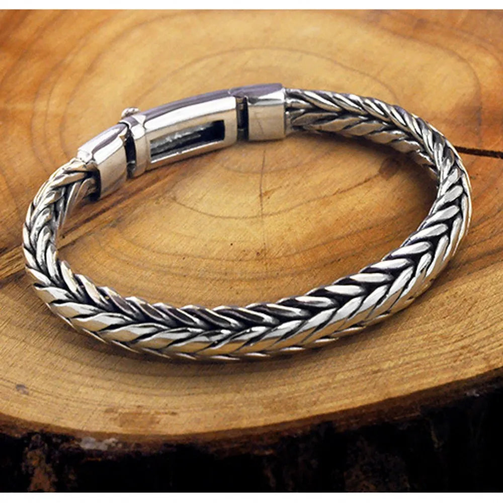 New l Solid S925 Pure Silver Hand Woven Vintage Mighty  Men Bracelet Birthday Gift