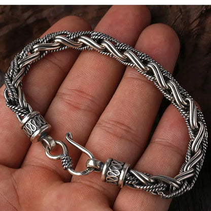 Hand-woven silver bracelet for men.