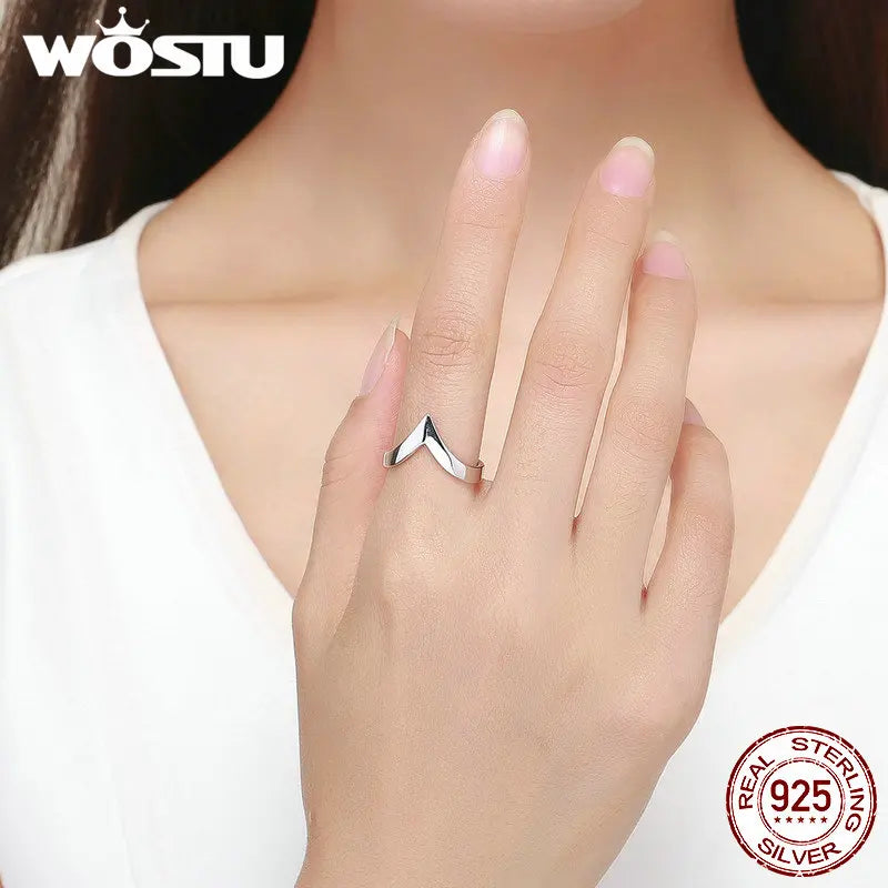 WOSTU Real 925 Sterling Silver V Shape Gold Color Ring For Women Adjustable Rings Wedding Engagement Jewelry Gift CQR470