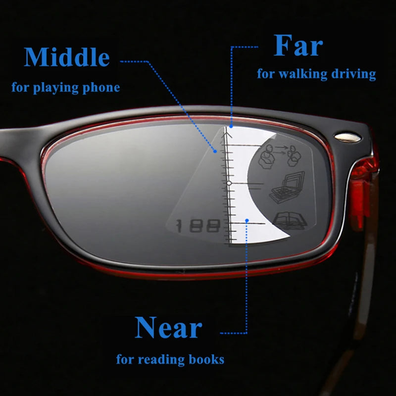 High Quality Progressive Multifocal Reading Glasses Men Women Anti Blue-Light Presbyopic Glasses Square Full Frame  +1.5 2.5