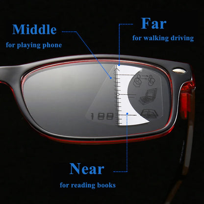 High Quality Progressive Multifocal Reading Glasses Men Women Anti Blue-Light Presbyopic Glasses Square Full Frame  +1.5 2.5