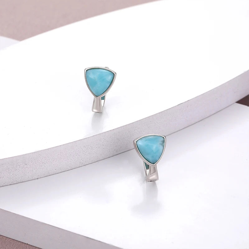 Geometric LOVE Charm Larimar Sterling Earrings.