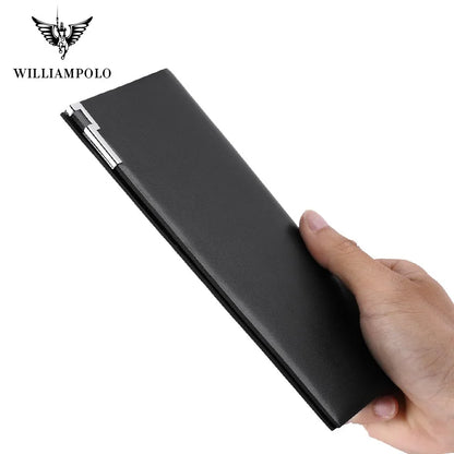 WILLIAMPOLO Luxury Brand Genuine Leather wallet For men card case Ultra-thin slim Multi-Card Long Wallet Purse card holder