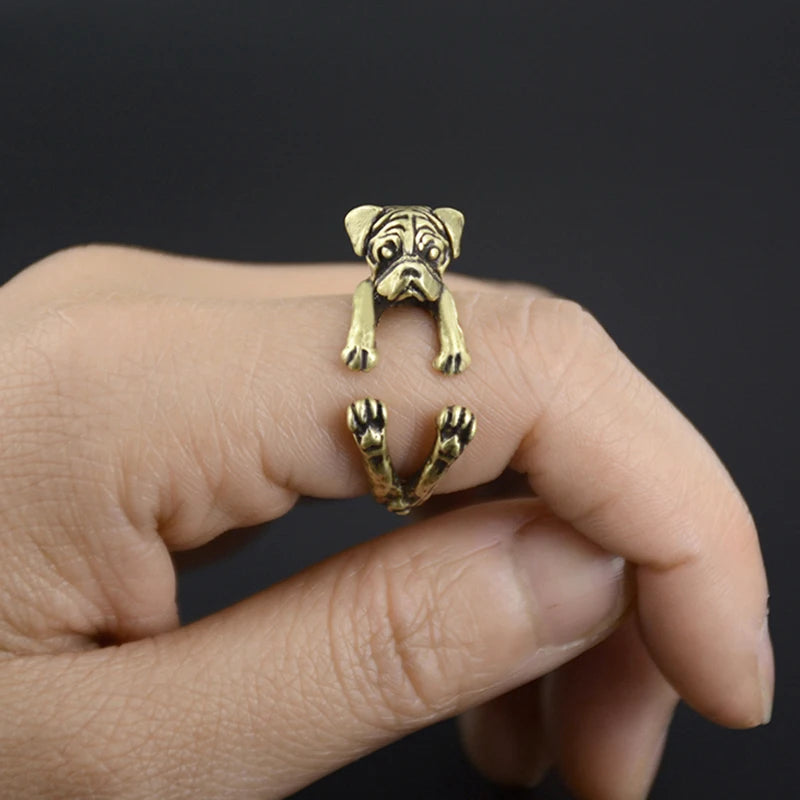 New Vintage Doho Tiny Pug Dog Ring.