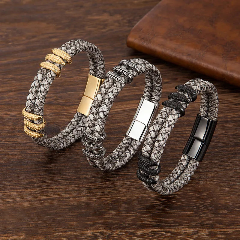 MKENDN Gothic Men Vintage Gray Braided Genuine Leather Bracelet Dragon Claw Homme Femme Bracelets Handmade Jewelry Pulseras