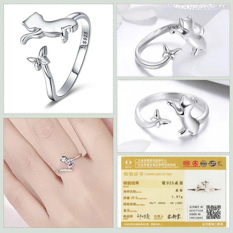 Silver Moon Cat Finger Rings for Women.