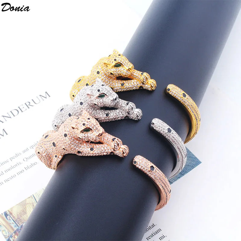 Donia jewelry European and American enamel leopard open bracelet ring fashion luxury domineering AAA inlaid zircon jewelry