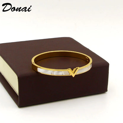 Donia jewelry fashion letter shell full zircon rose gold dark buckle bracelet titanium steel rose gold ladies bracelet