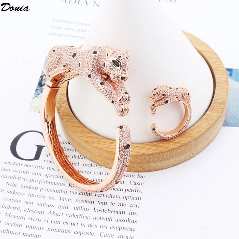 Donia jewelry European and American enamel leopard open bracelet ring fashion luxury domineering AAA inlaid zircon jewelry