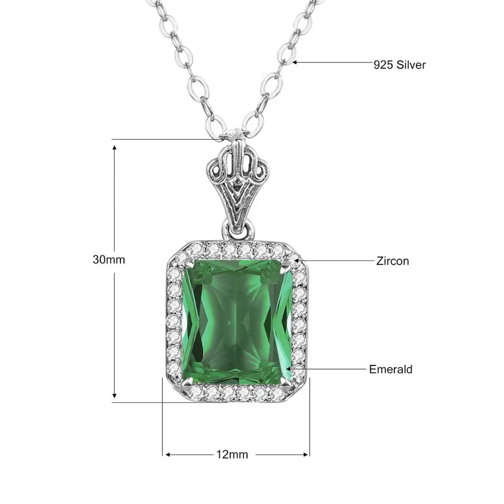 Szjinao Green Emerald Pendant Necklaces For Women With Diamonds 925 Silver Jewelry Gemstone Boho Berloque Esmeralda Pendentif