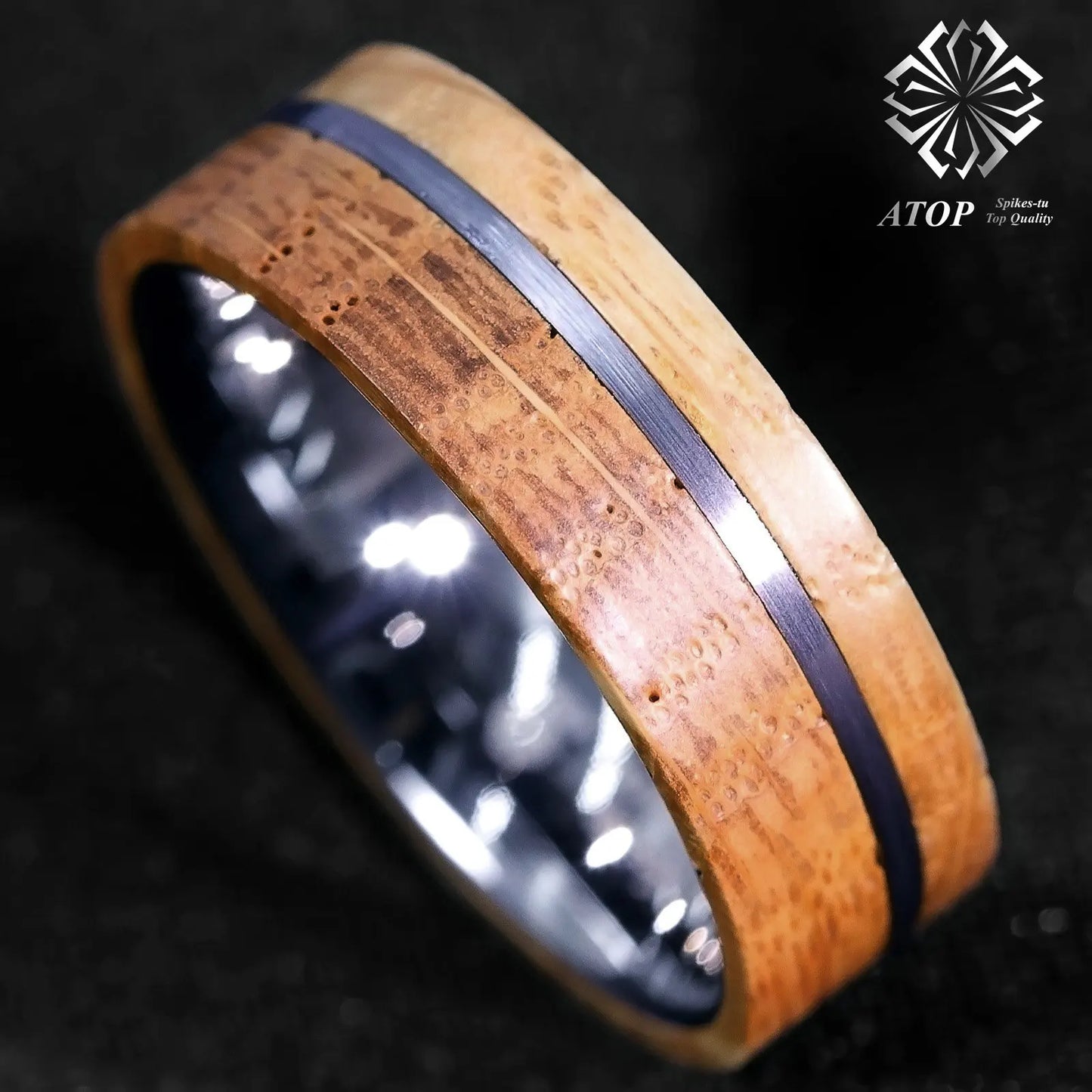 8mm Tungsten Ring with Whiskey Barrel Wood.