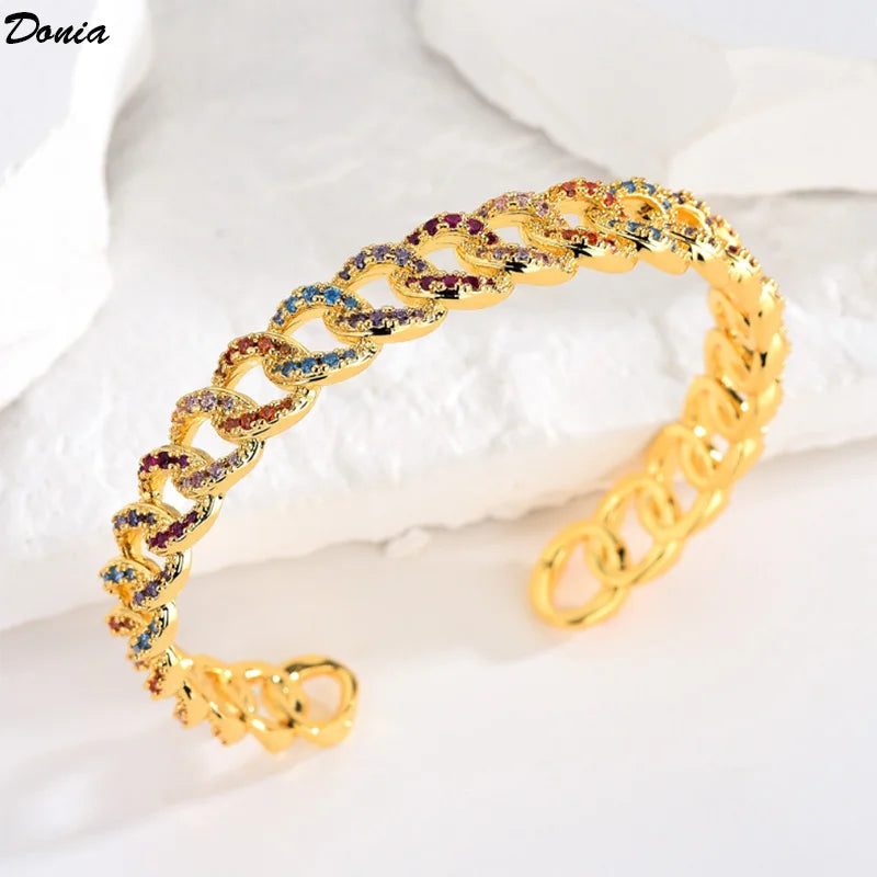 Donia Jewelry European and American fashion geometric luxury AAA zircon chain C-shaped gold bracelet simple atmospheric earrings