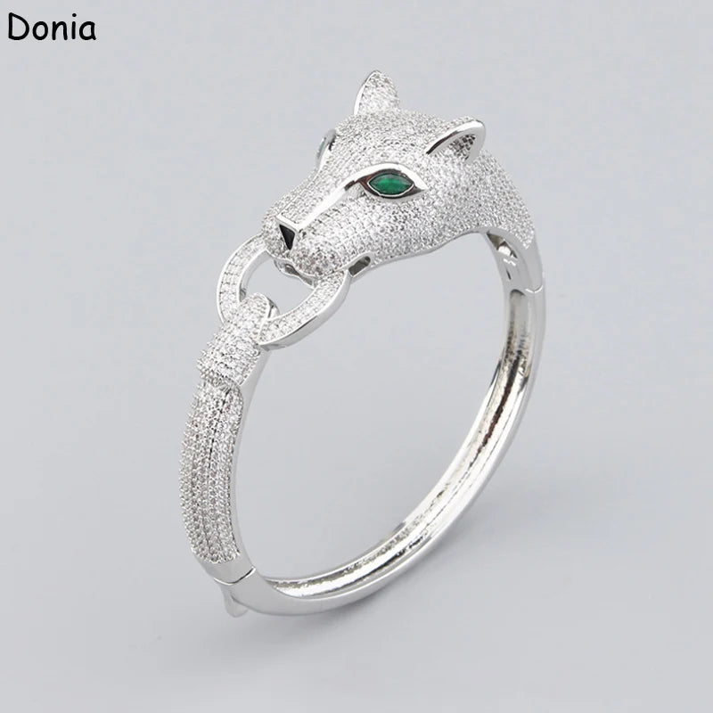 Donia jewelry fashion green eye leopard micro-inlaid AAA zircon bracelet set creative leopard ladies bracelet set