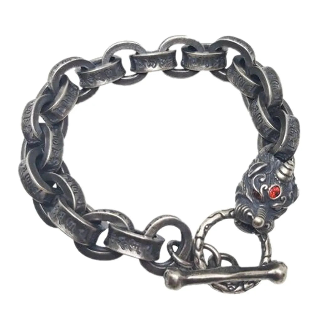 Pure Silver Jewelry Square Animal Beast Bracelet.