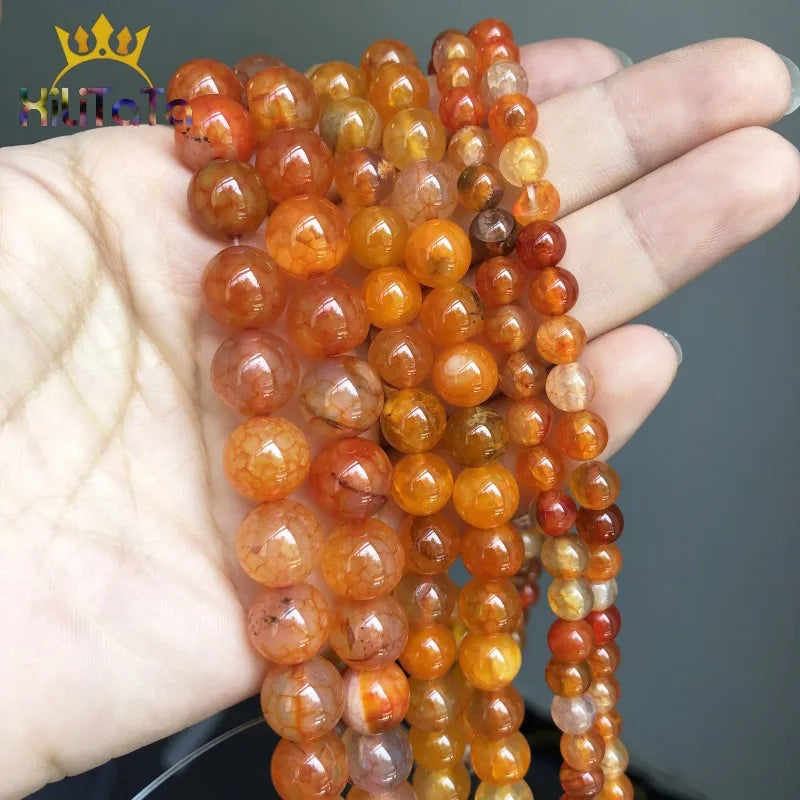 Natural Orange Red Dragon Beads Round.