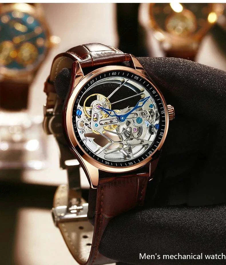 Hollow out Tourbillon Automatic MAN WATCH limited edition Mechanical Watches Fashion Belt and steel band Men&