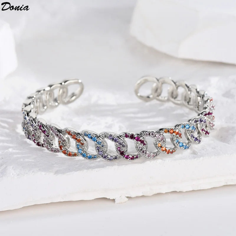 Donia Jewelry European and American fashion geometric luxury AAA zircon chain C-shaped gold bracelet simple atmospheric earrings