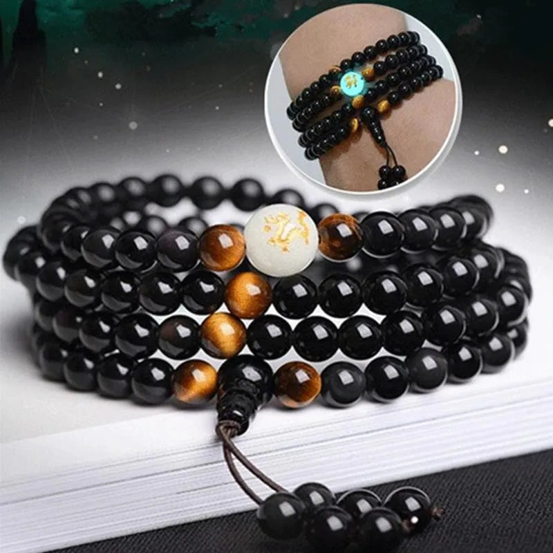 Dragon Buddha Bracelet Onyx Men Women.