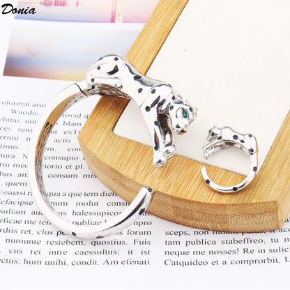 Donia jewelry European and American fashion opening spotted leopard bracelet animal ring set luxury T personality fashion jewelr