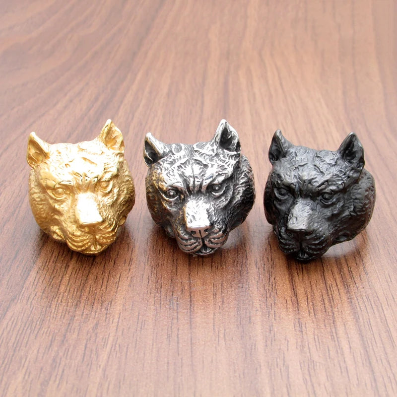 Punk Golden Plated Pit Bulldog Dog Rings.