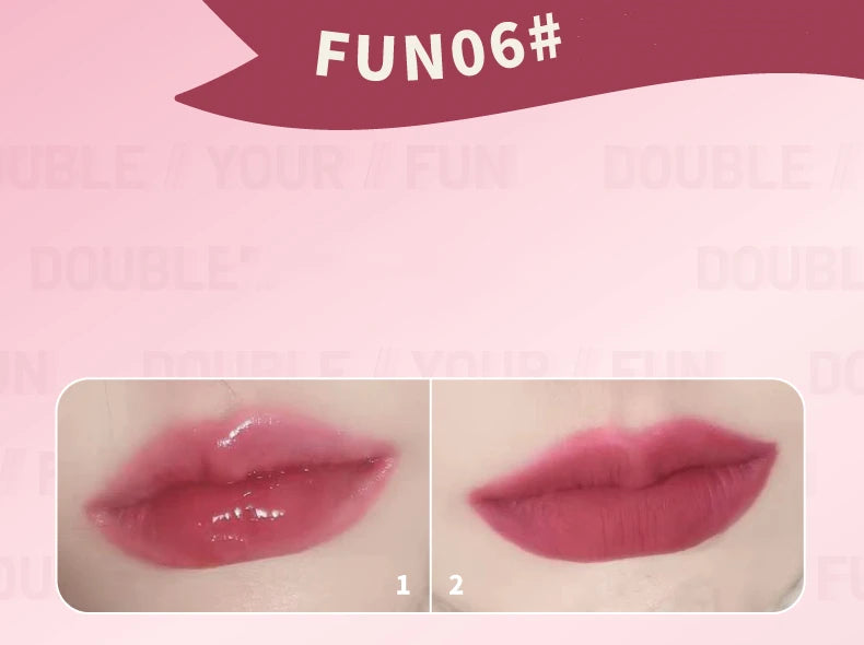 New Update!LEEMEMBER Double-Headed Two Effect Lip Glaze Water Mirror Surface Glossy & Matte Non-Stick Liquid Lip Mud Tint Makeup