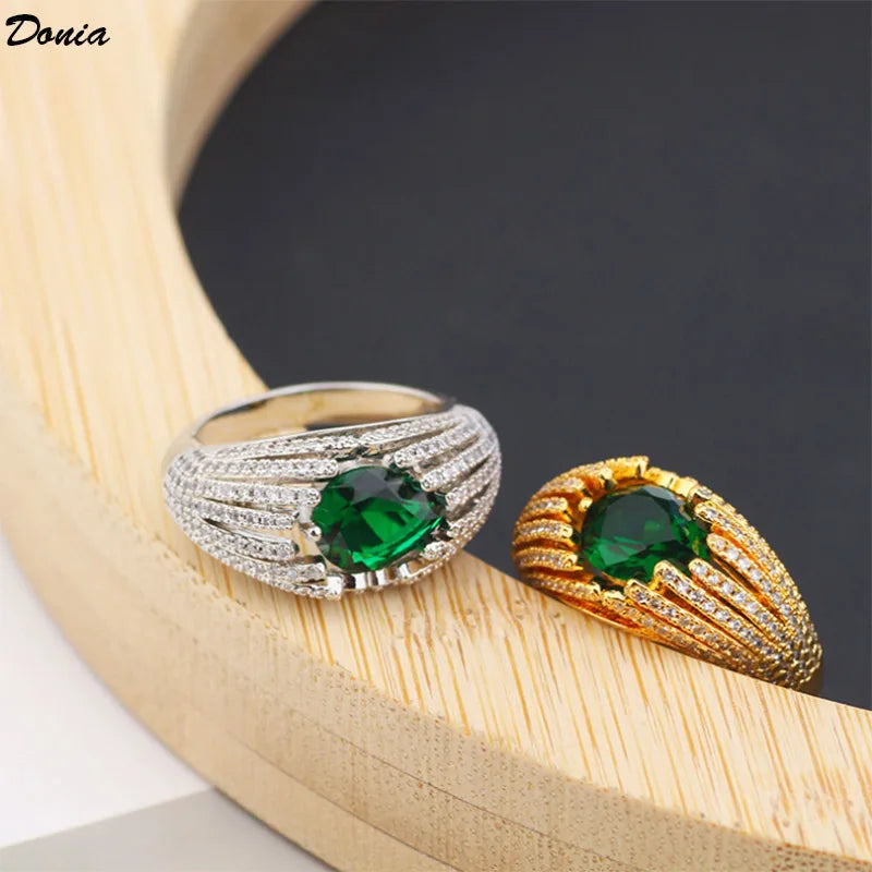 Donia Jewelry European and American luxury green AAA zircon open bracelet zircon fashion bracelet ring set women